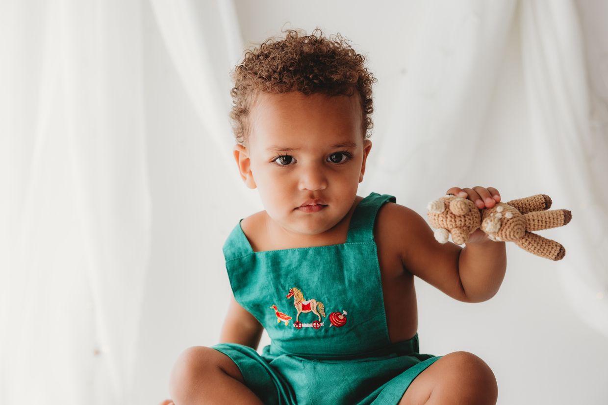 Child Of Mine - Embrodiered Forest Green Overalls - Vintage Toys - preorder