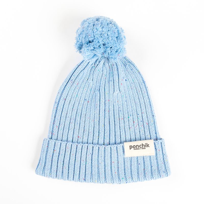 Ponchik Babies + Kids - Pom Pom Ribbed Beanie - Mist Speckle Knit