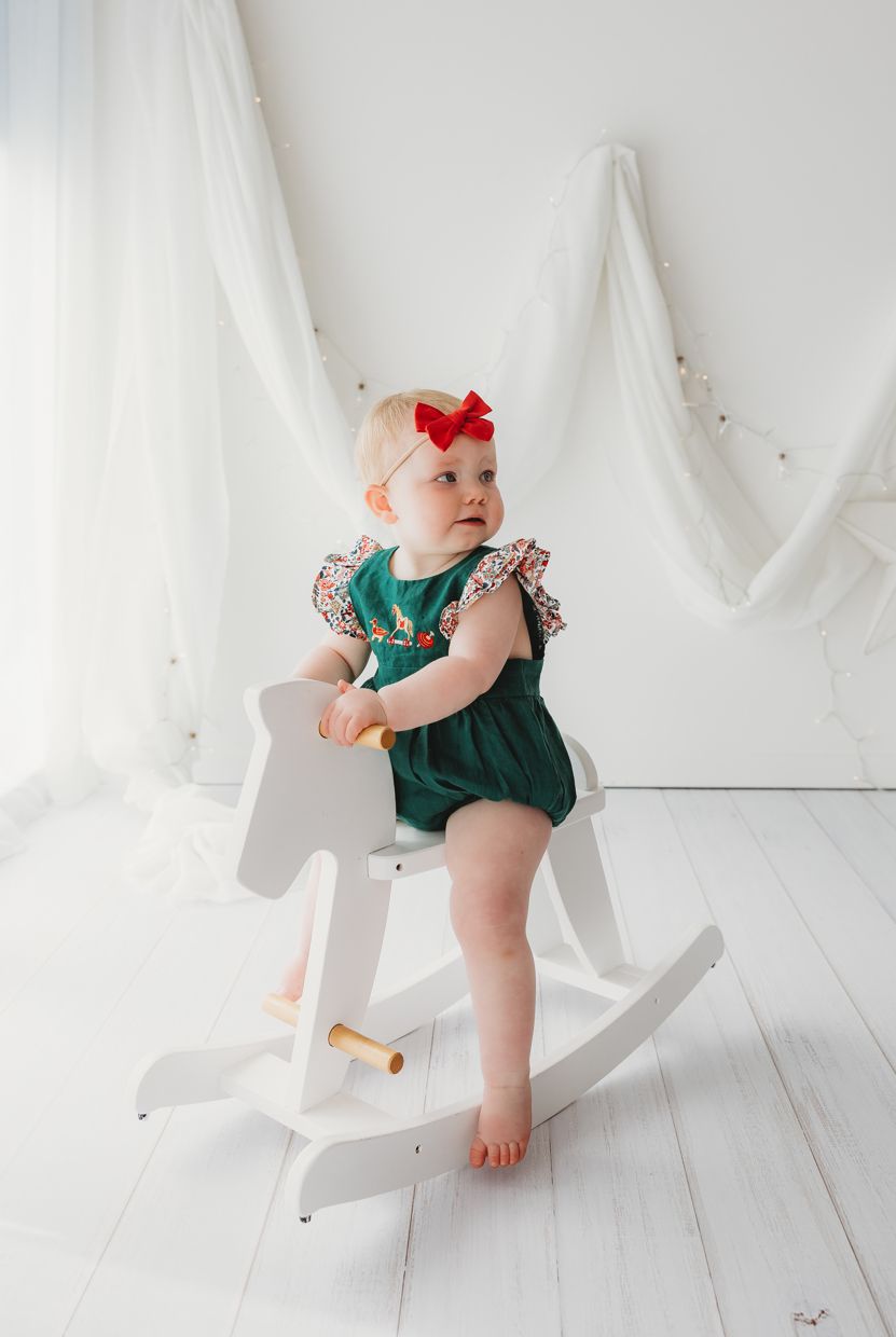 Child Of Mine - Embrodiered Forest Green Romper - Vintage Toys - preorder
