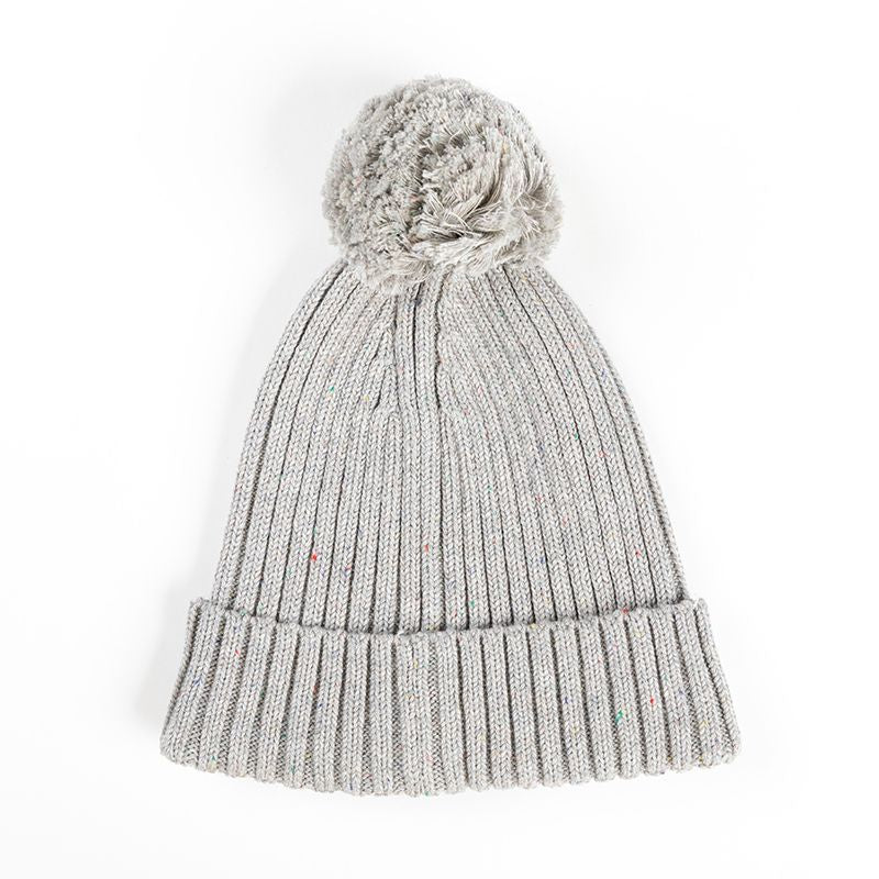 Ponchik Babies + Kids - Pom Pom Ribbed Beanie - Koala Speckle Knit