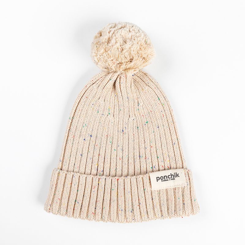 Ponchik Babies + Kids - Pom Pom Ribbed Beanie - Carmel Knit