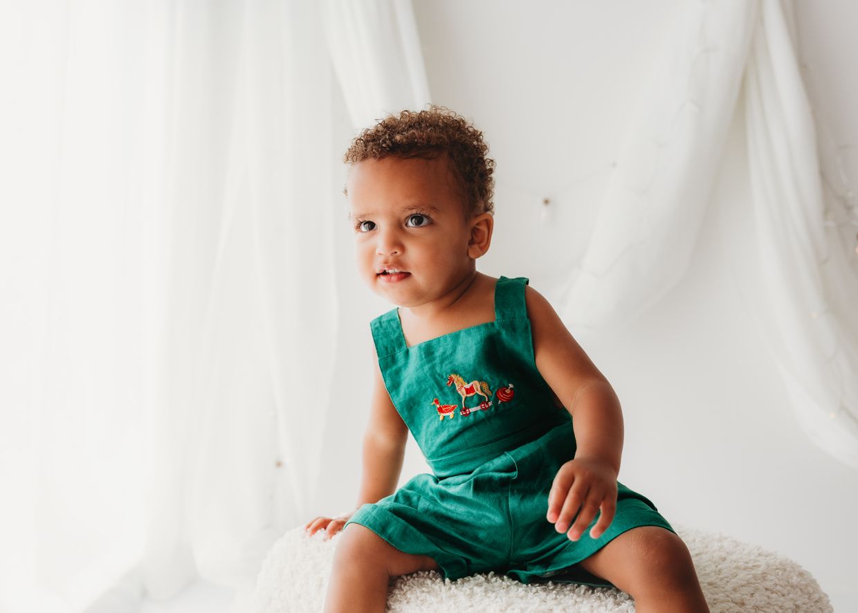 Child Of Mine - Embrodiered Forest Green Overalls - Vintage Toys - preorder