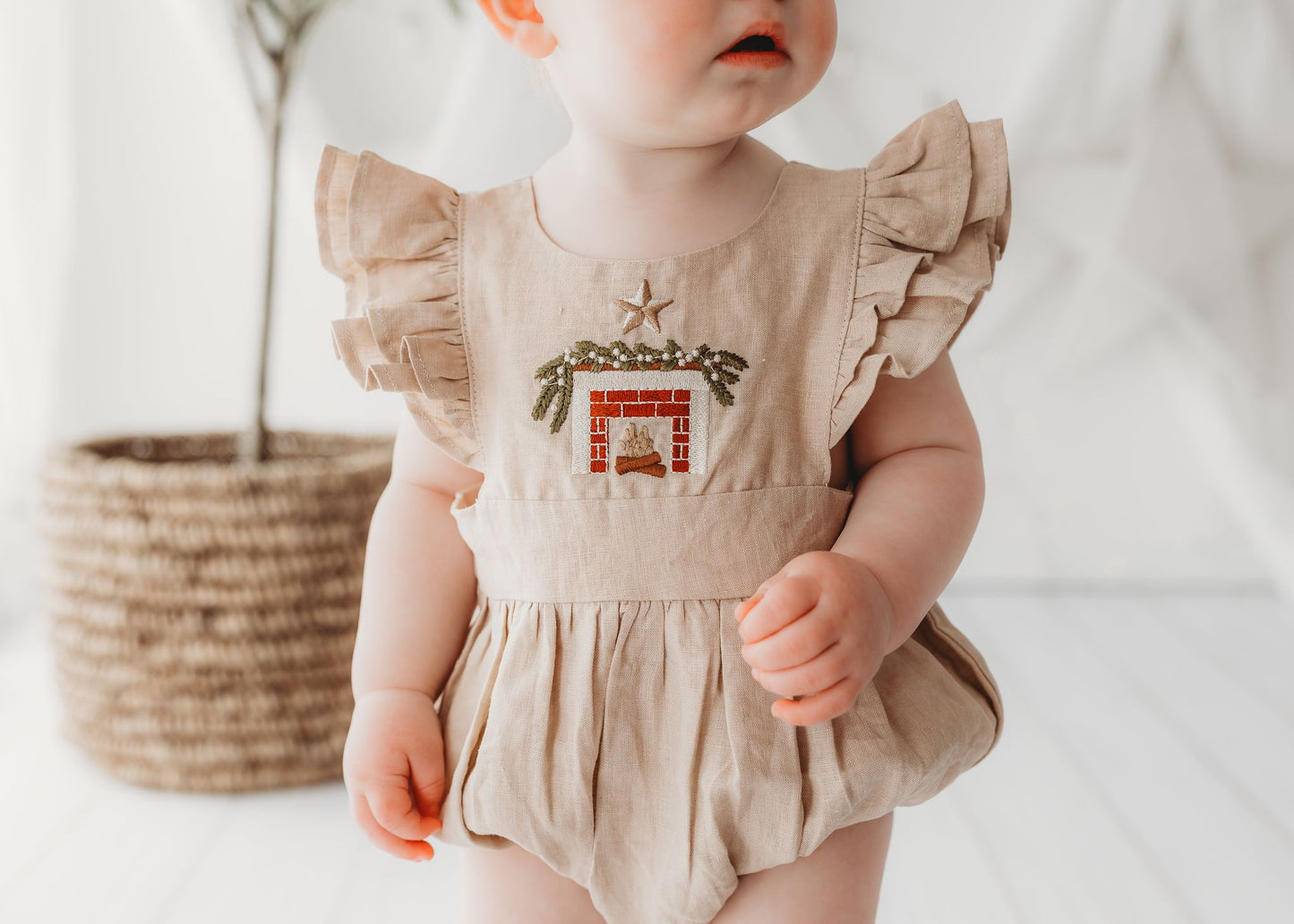 Child Of Mine Embroidered Oak Romper - Cosy Fireplace - preorder