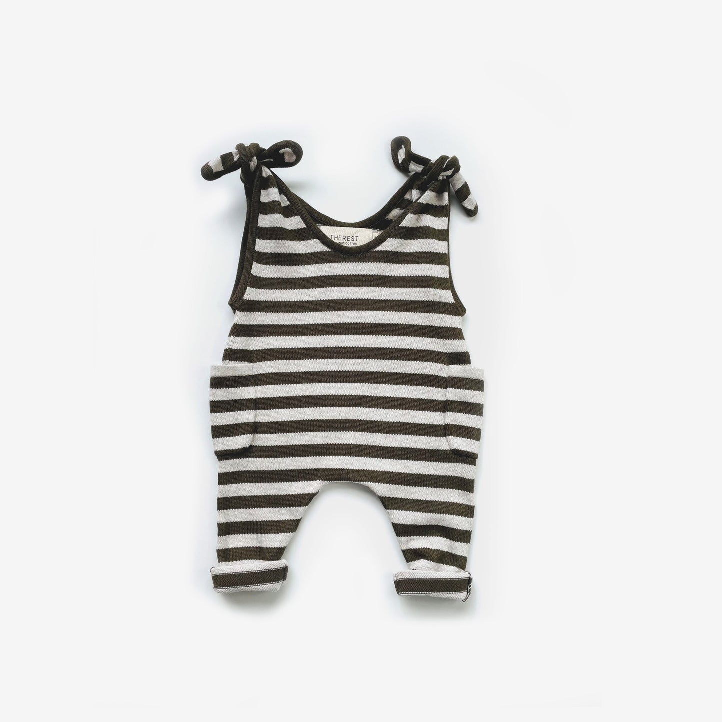 The Rest - Shoulder Tie Overall - Olive Stripe