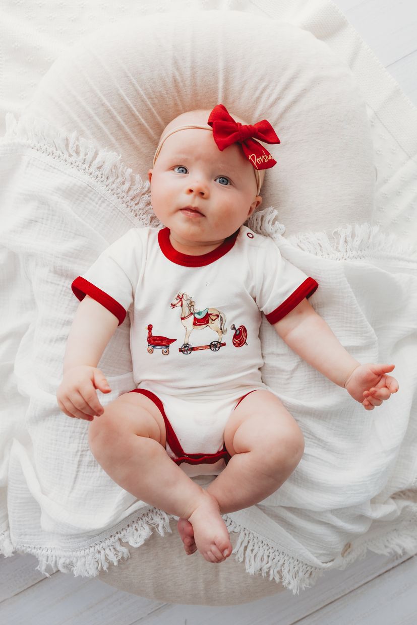 Child Of Mine - Red Vintage Toys Scarlet Trim Bodysuit - preorder
