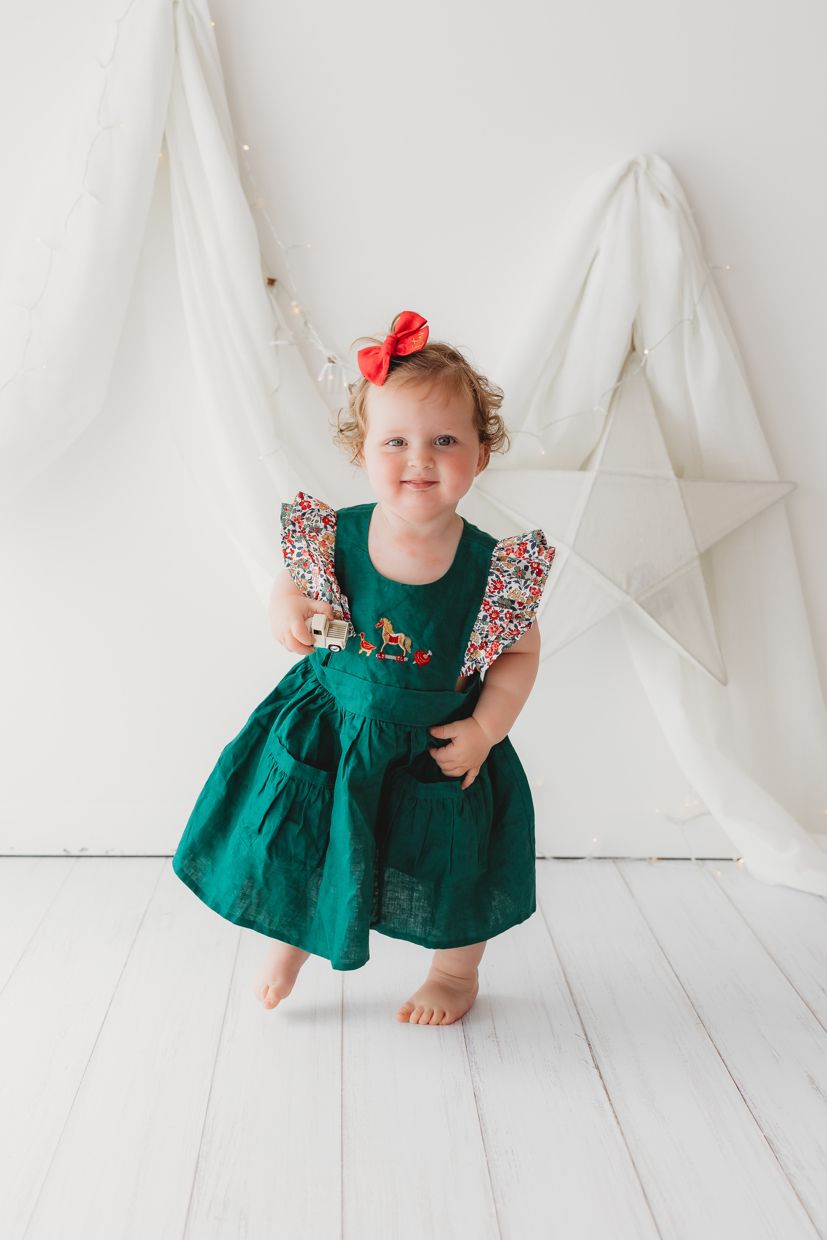 Child Of Mine - Embrodiered Forest Green Dress - Vintage Toys - preorder