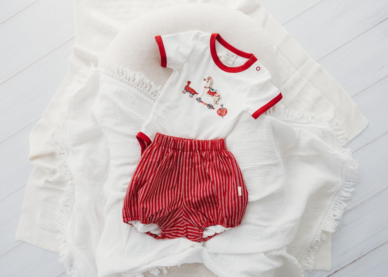 Child Of Mine - Red Vintage Toys Scarlet Trim Bodysuit - preorder