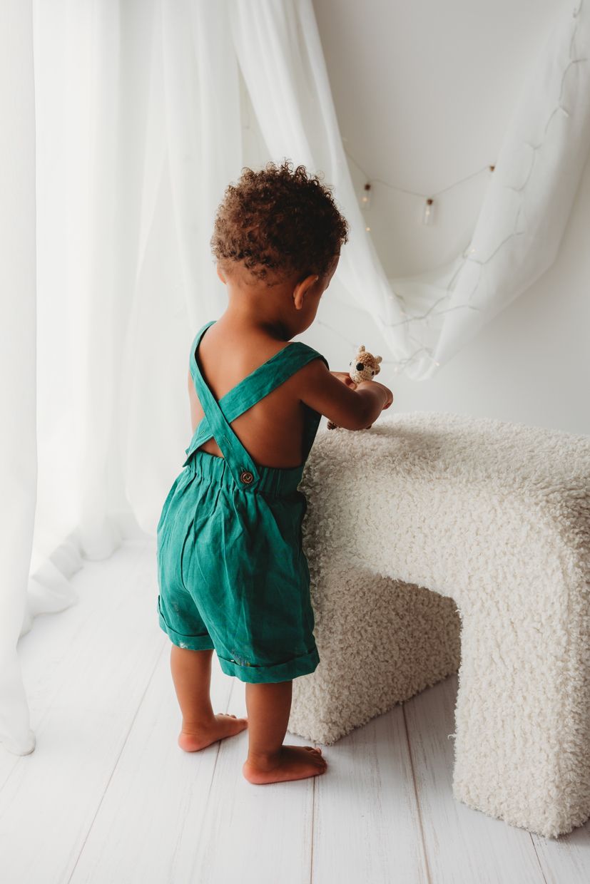 Child Of Mine - Embrodiered Forest Green Overalls - Vintage Toys - preorder