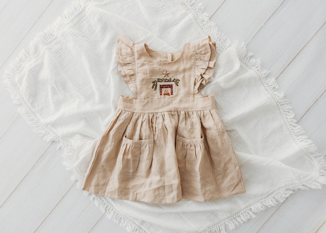 Child Of Mine - Embroidered Oak Dress - Cosy Fireplace - preorder