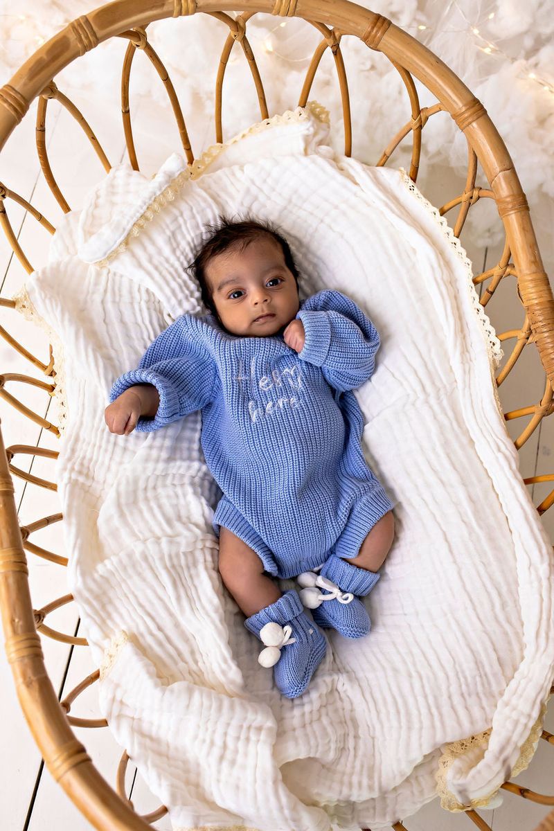 Announcement Romper - Blue He's Here