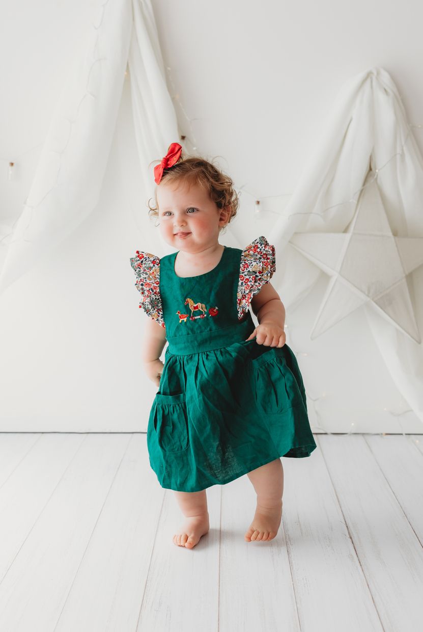 Child Of Mine - Embrodiered Forest Green Dress - Vintage Toys - preorder