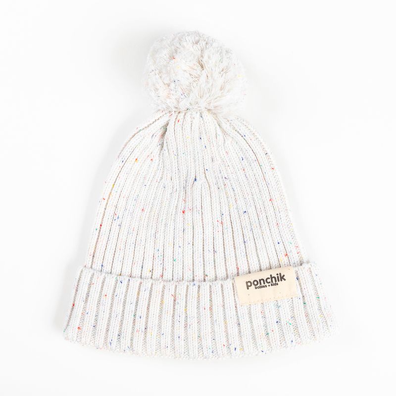 Ponchik Babies + Kids - Pom Pom Ribbed Beanie - Stardust Speckle Knit