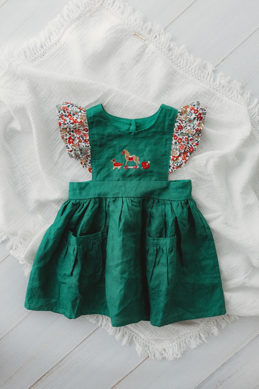 Child Of Mine - Embrodiered Forest Green Dress - Vintage Toys - preorder