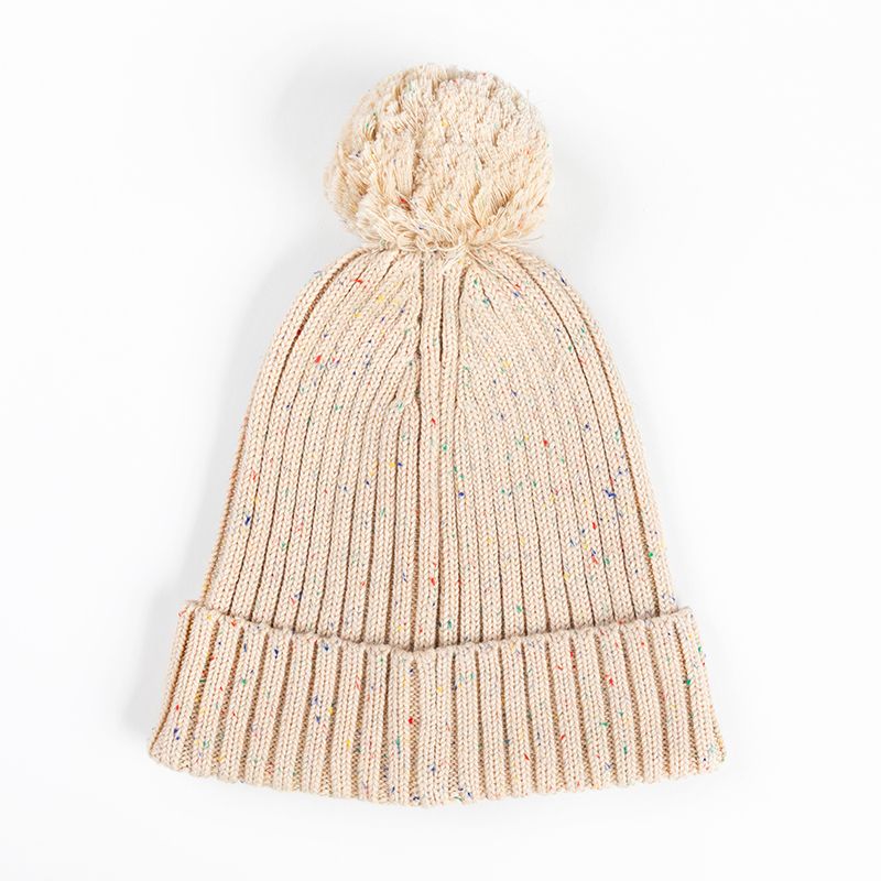 Ponchik Babies + Kids - Pom Pom Ribbed Beanie - Carmel Knit