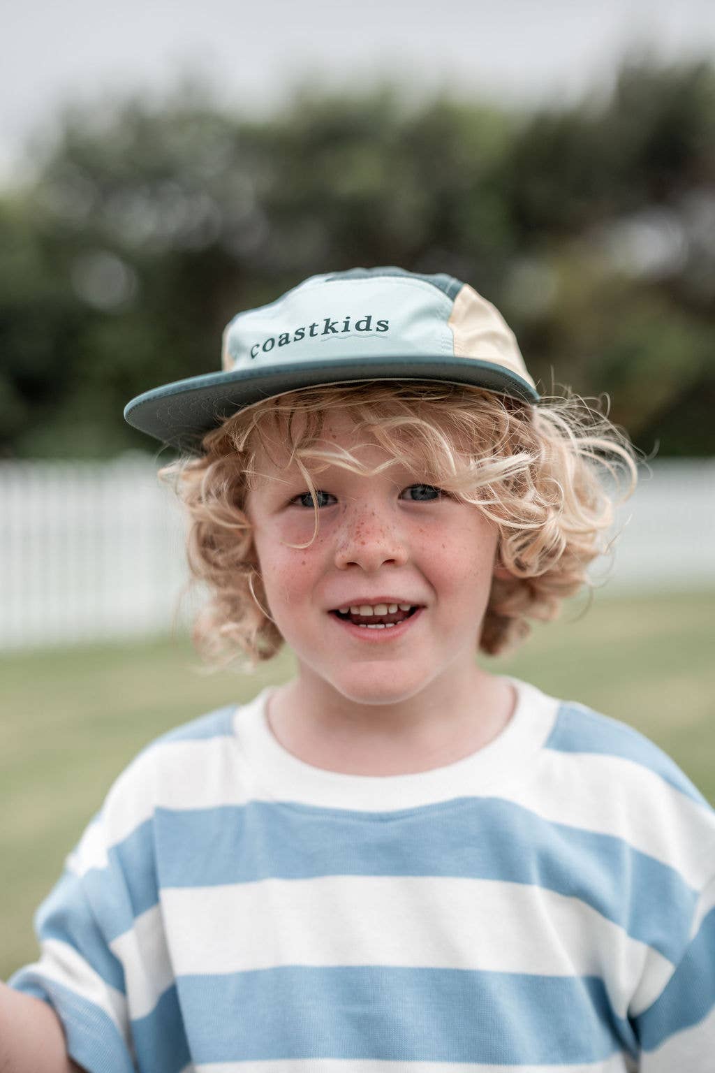 Little austi kids hat - made from regenerated nylon: Green front PREORDER