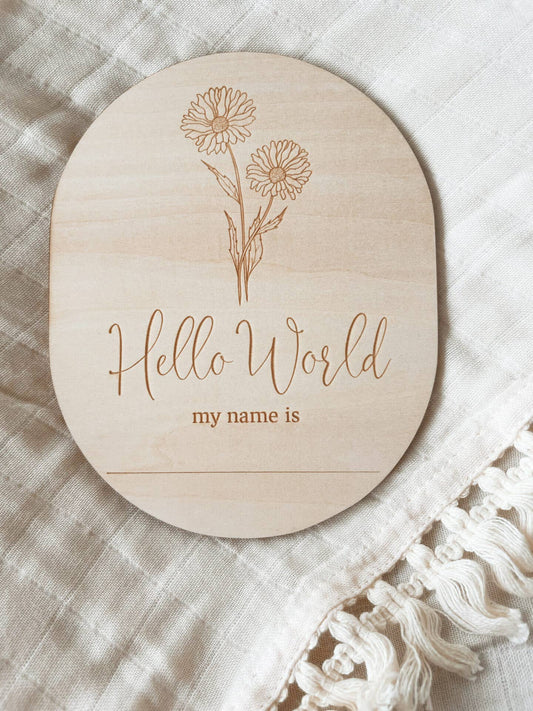 Hello World My Name Is Birth Flower Annoucement Disc