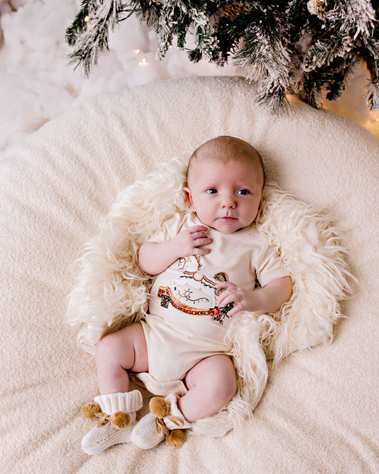 Christmas Rocking Horse Bodysuit - Eggnog