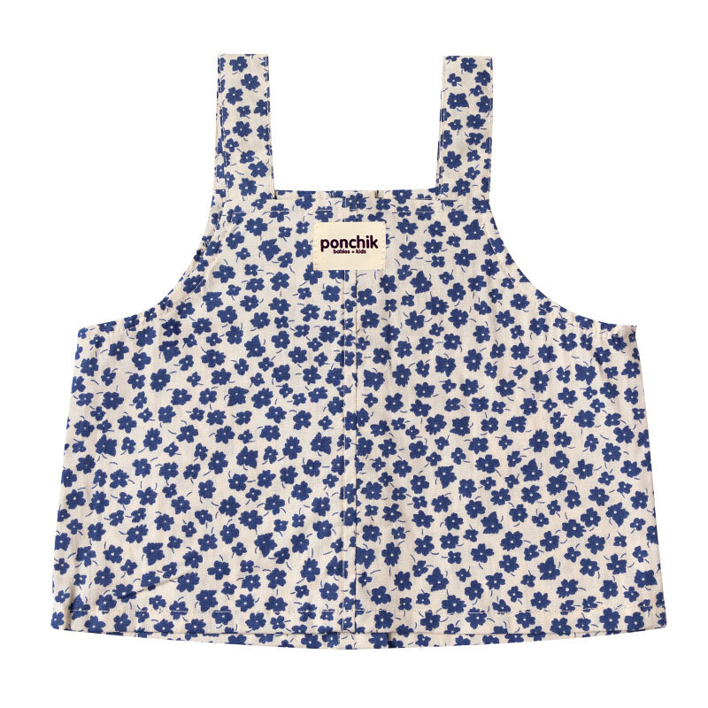 Floral Singlet Top with Wide Straps + Flat Button Down Front - Bluebell