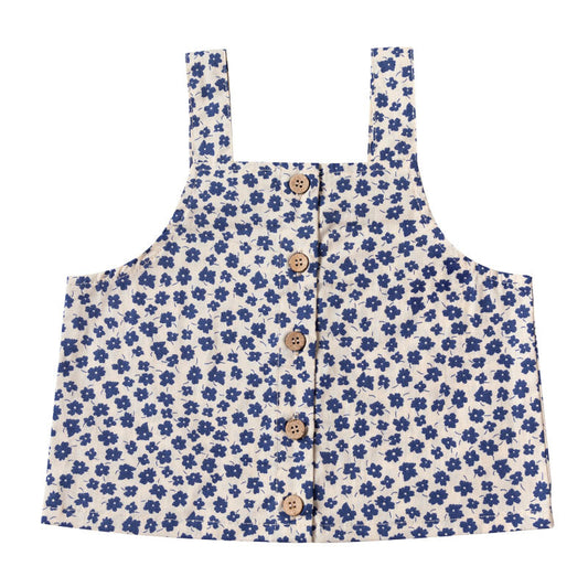 Floral Singlet Top with Wide Straps + Flat Button Down Front - Bluebell