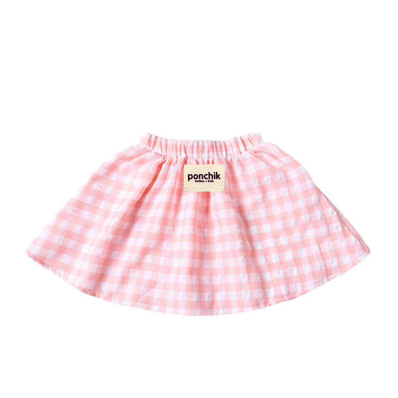 Full Skirt with Wide Elastic Waist Band - Baby Pink Gingham PREORDER