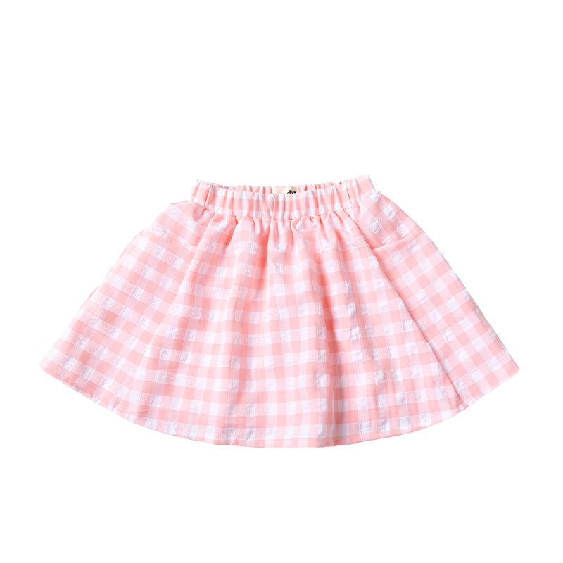 Full Skirt with Wide Elastic Waist Band - Baby Pink Gingham PREORDER