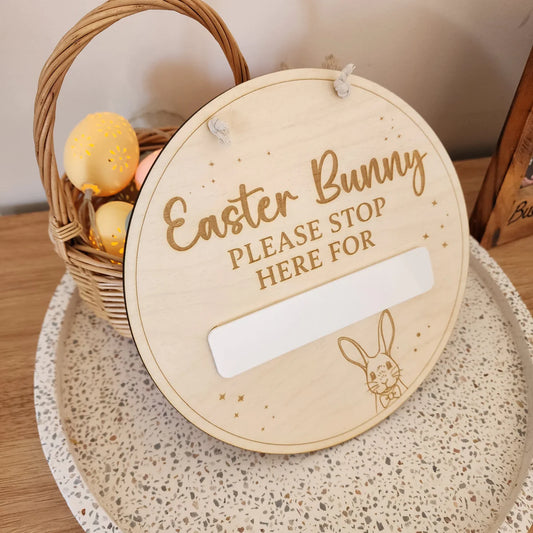 Personalised "Easter Bunny Please Stop Here For" - Reusable Wooden Sign