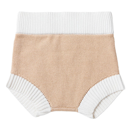 Knit Bloomer Shorties with Contrast Rib - Wheat + White Trim PREORDER