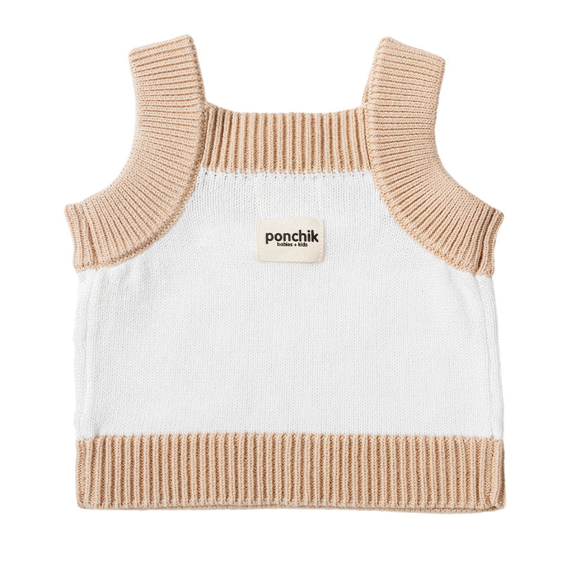 Knit Singlet with Contrast Rib - White + Wheat Trim PREORDER