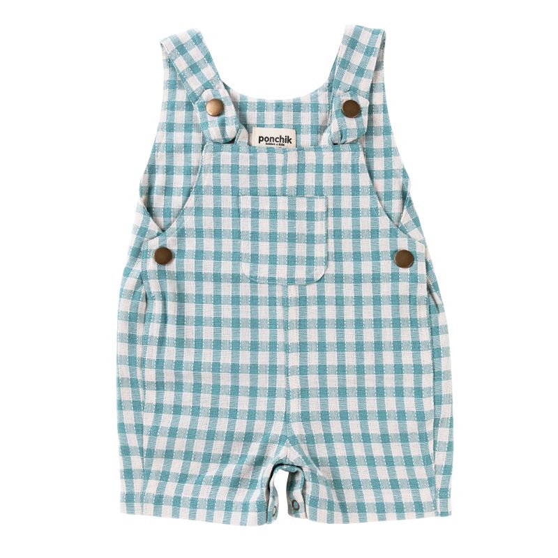Ponchik Kids Cotton Dungaree Overalls - Gingham Peacock