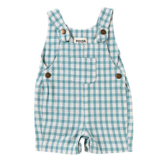 Ponchik Kids Cotton Dungaree Overalls - Gingham Peacock