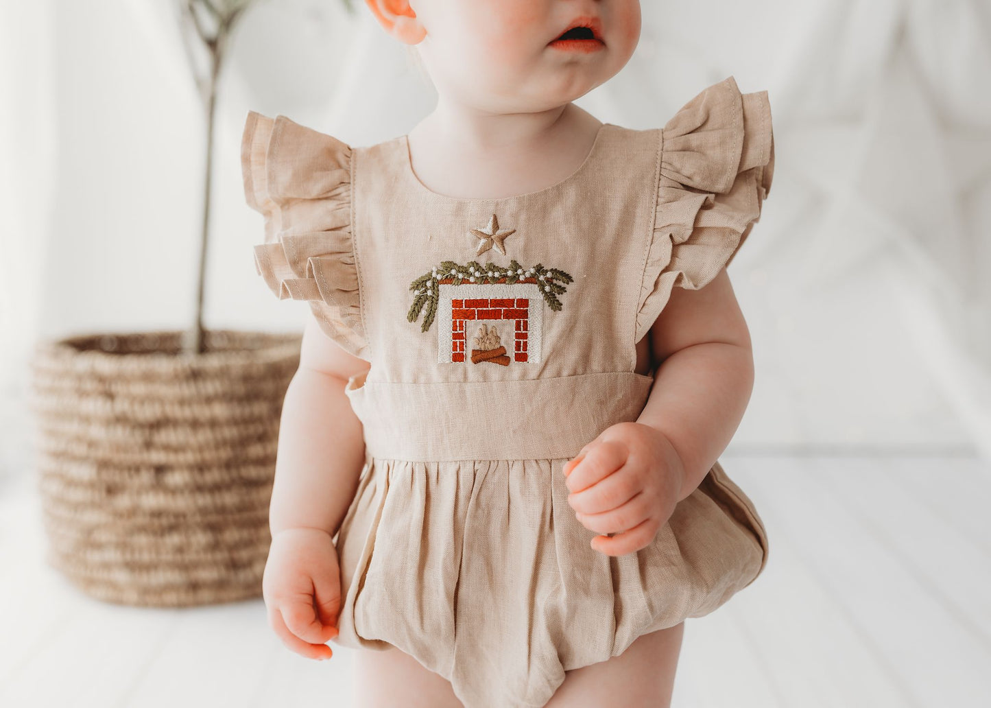 Child Of Mine Embroidered Oak Romper - Cosy Fireplace