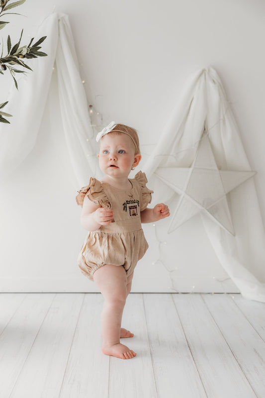 Child Of Mine Embroidered Oak Romper - Cosy Fireplace - preorder