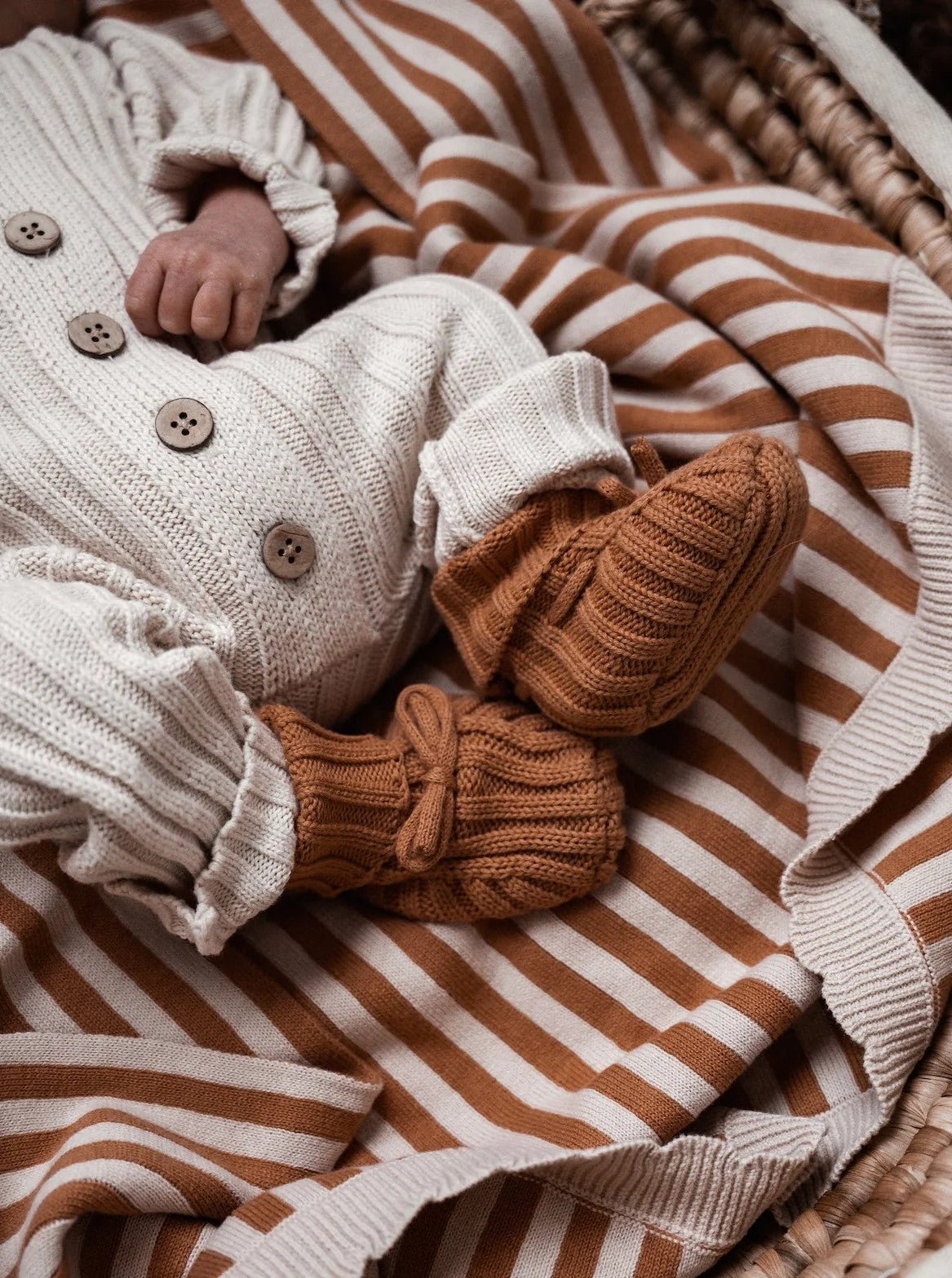 Ribbed Baby Booties - Clay