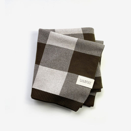 The Rest - organic Cotton Knit Blanket - Olive Gingham
