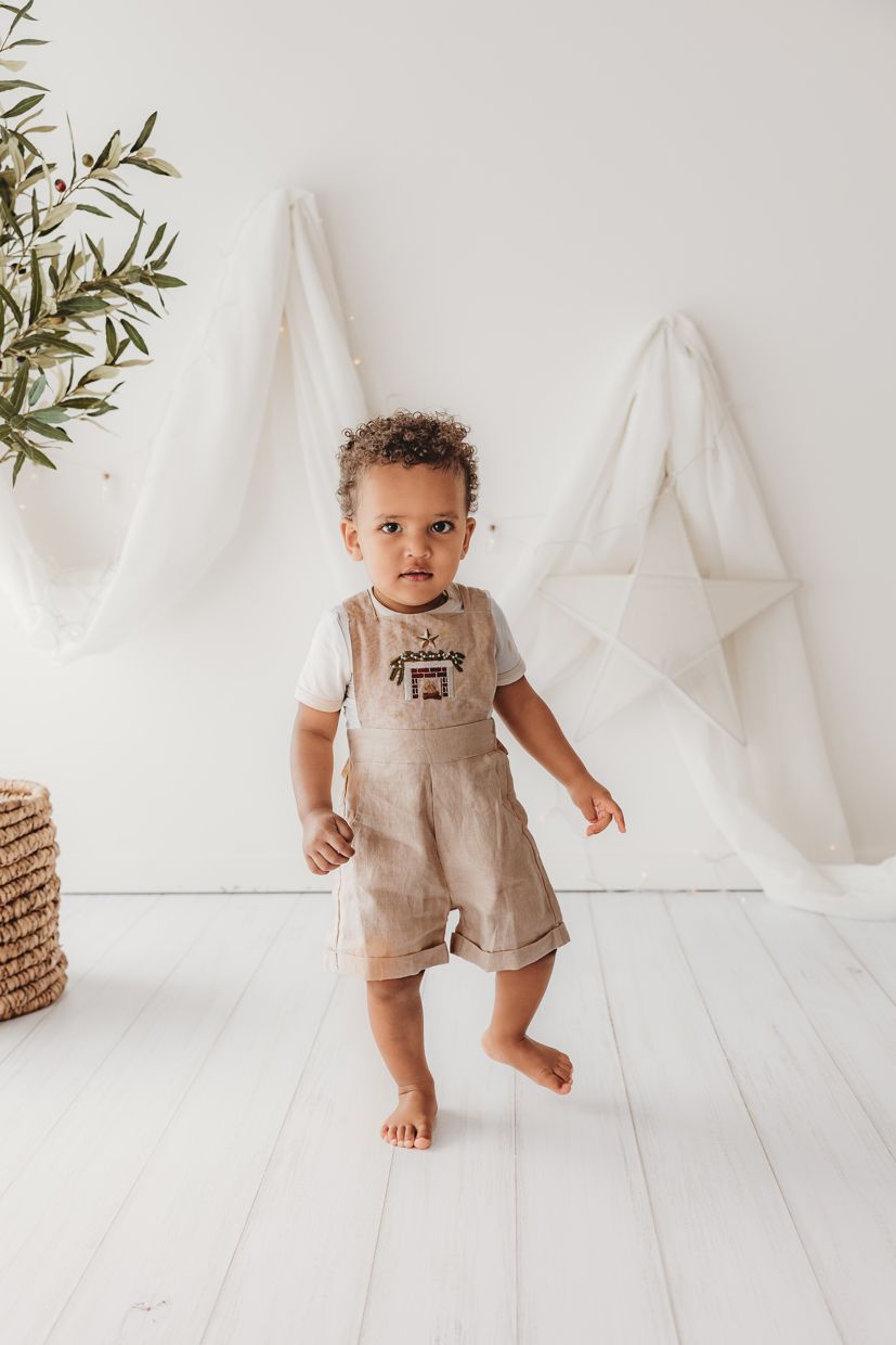 Child Of Mine - Embroidered Oak Overalls - Cosy Fireplace