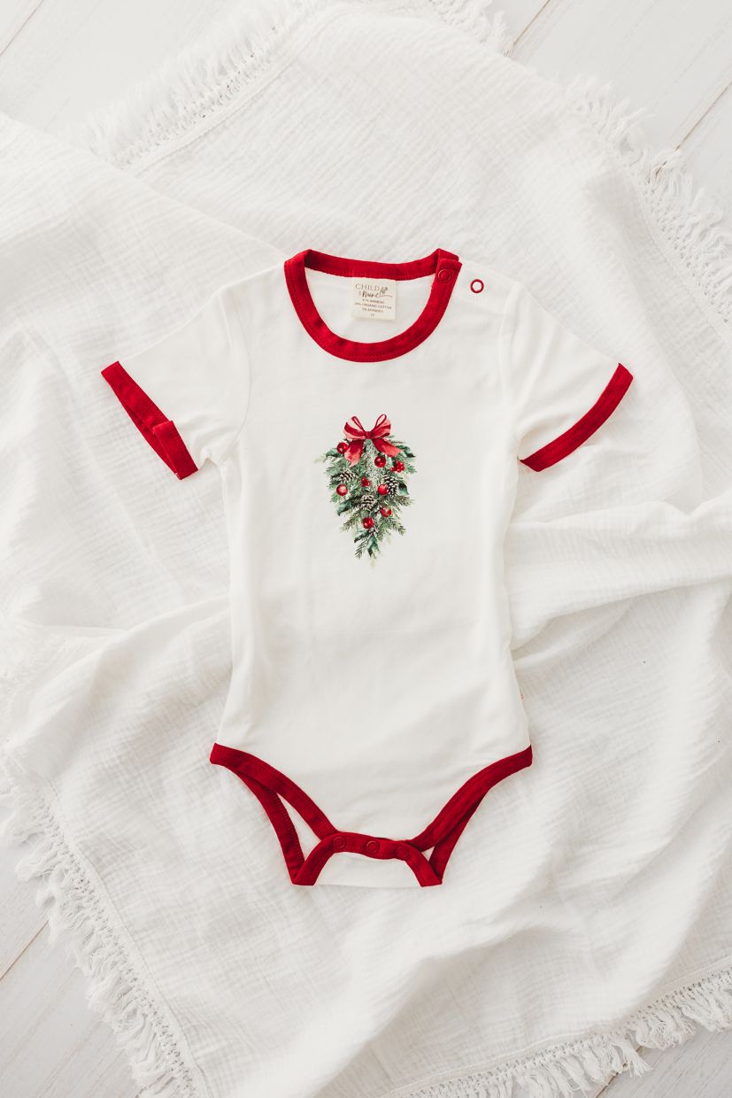 Child Of Mine - Mistletoe Scarlet Trim Bodysuit - preorder