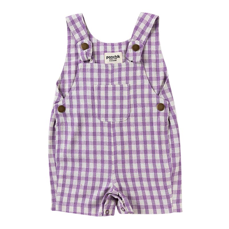 Ponchik Kids Cotton Dungaree Overalls - Gingham Lilac
