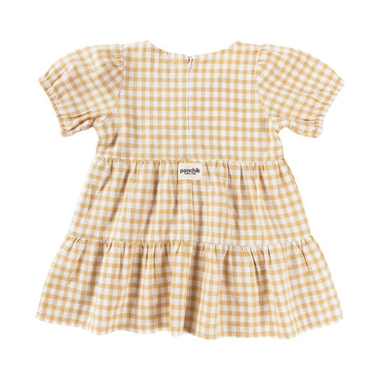 Ponchik Kids Cotton Puff Sleeve Dress - Wheat