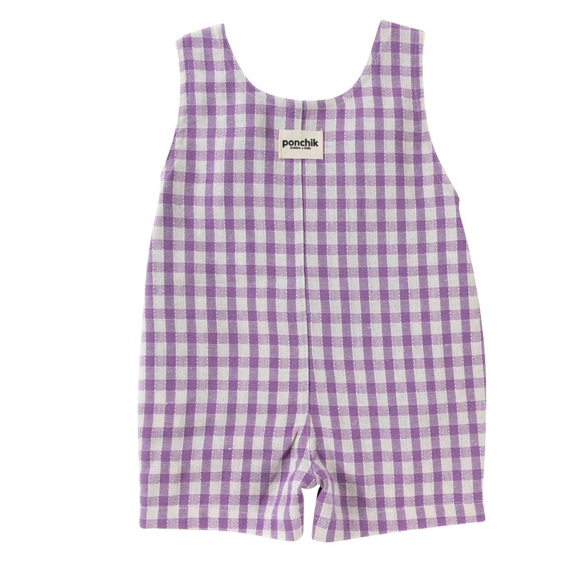 Ponchik Kids Cotton Dungaree Overalls - Gingham Lilac