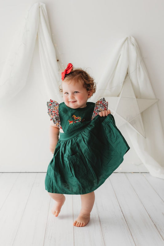 Child Of Mine - Embrodiered Forest Green Dress - Vintage Toys - preorder