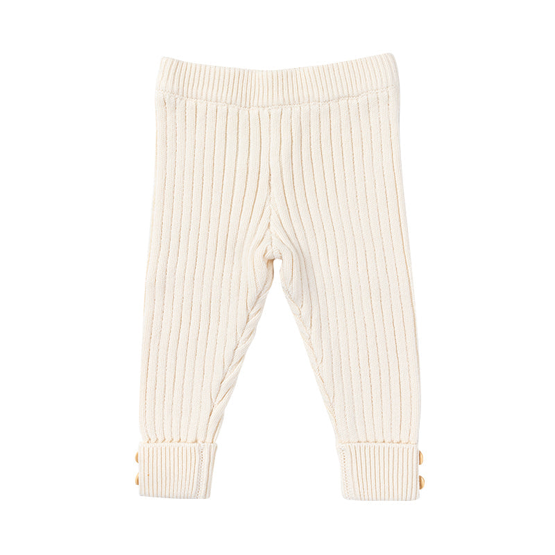 Ribbed Knit Button Cuff Leggings - Buttermilk