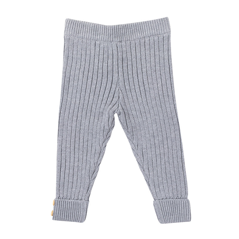 Ribbed Knit Button Cuff Leggings - Fog