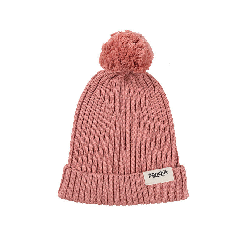 Pom Pom Ribbed Knit Beanie - Carnation - Child + Adult