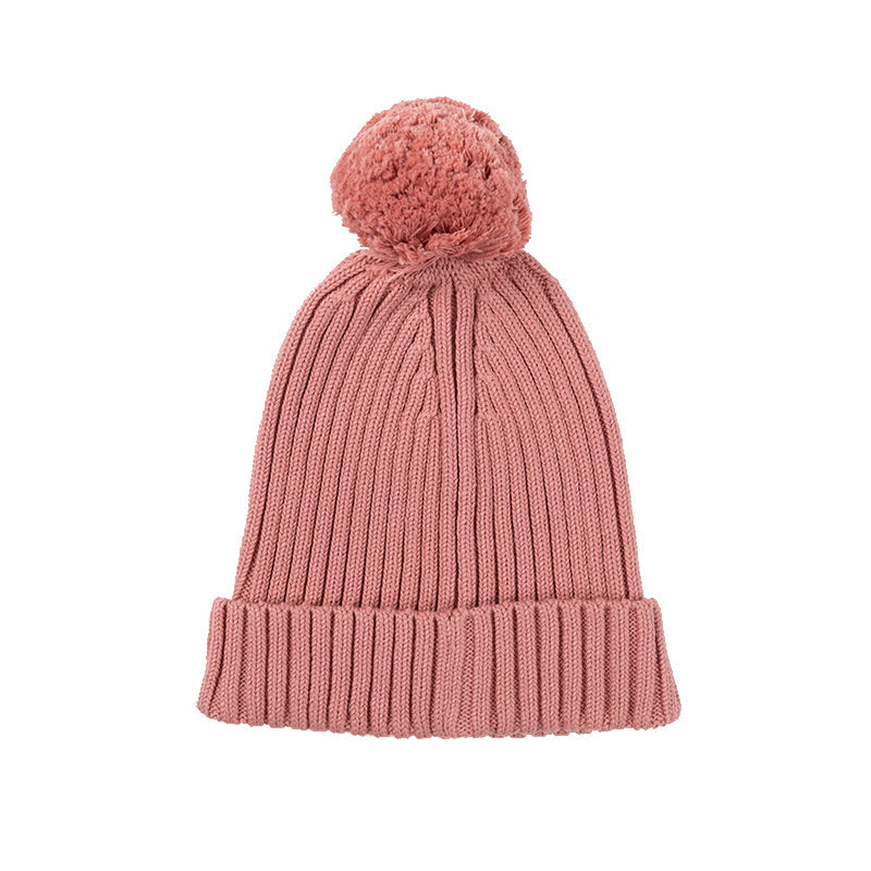 Pom Pom Ribbed Knit Beanie - Carnation - Child + Adult