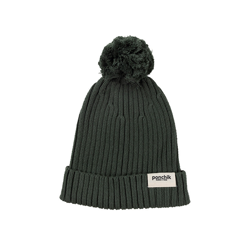 Pom Pom Ribbed Knit Beanie - Pear - Child + Adult