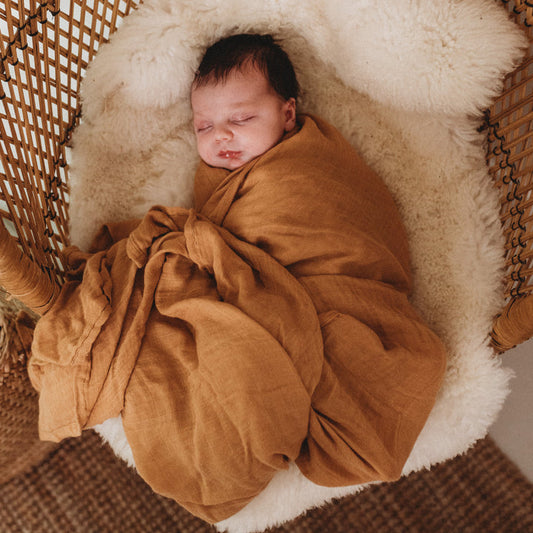 Bamboo Muslin Baby Swaddle - Caramel