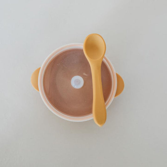 Silicone Divided Suction Plate With Spoon - Honey
